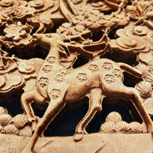 新春割】福禄寿喜 26.5cm（鹿・鶴・松・蝙蝠） 参次元彫刻『雅