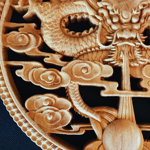 威龍戯珠2 26.5cm（龍・竜・雲) 参次元彫刻『雅』 透かし彫 楠彫刻