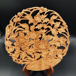 百花牡丹 26.5cm（ぼたん) 参次元彫刻『雅』 透かし彫 楠彫刻 2枚目の画像