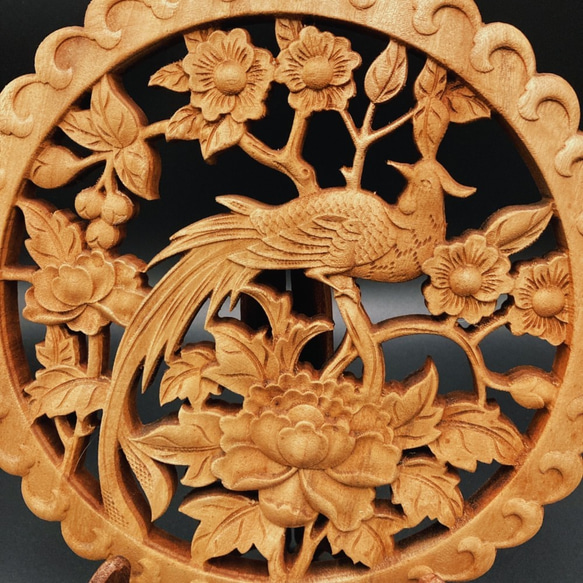鳳凰牡丹2 26.5cm(ほうおう・ぼたん) 参次元彫刻『雅』 透かし 鳳凰牡丹2 26.5cm(ほうおう・ぼたん) 参次元彫刻『雅』 透かし