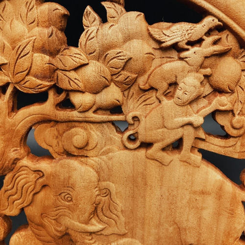 夢をかなえる象】四朋如意 （象・さる・うさぎ・鳥) 参次元彫刻『雅