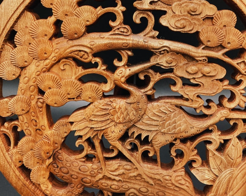 松鶴延年 26.5cm(鶴・松) 参次元彫刻『雅』 透かし彫 楠彫刻 松鶴延年 26.5cm(鶴・松) 参次元彫刻『雅』 透かし彫 楠彫刻
