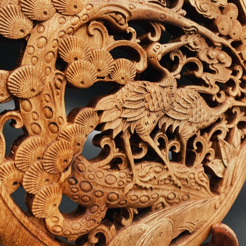 松鶴延年 26.5cm（鶴・松） 参次元彫刻『雅』 透かし彫 楠彫刻 その他
