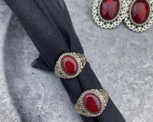 七宝焼 リング 朱赤 中赤ピンク レトロ ヴィンテージ 赤色 クール 大人