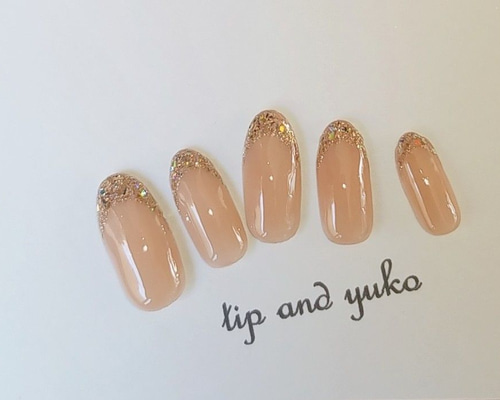 ベージュガラスフレンチ お上品 大人 ネイルチップ（つけ爪） tip and