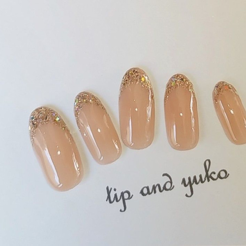 ベージュガラスフレンチ お上品 大人 ネイルチップ（つけ爪） tip and