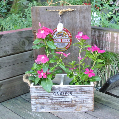 アンティーク風ウッドプランター プランターボックス 電灯オブジェ