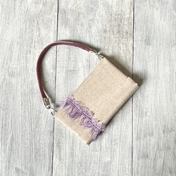 バッグのように使えるスマホケース　「遠州織物」アップサイクル　パープル　落下防止 2枚目の画像