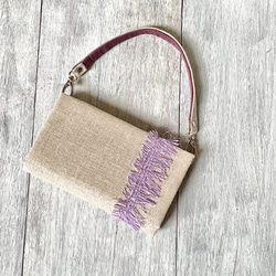 バッグのように使えるスマホケース　「遠州織物」アップサイクル　パープル　落下防止 4枚目の画像