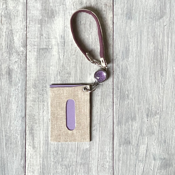 リールキーが便利なシンプルパスケース　「遠州織物」アップサイクル　パープル 1枚目の画像