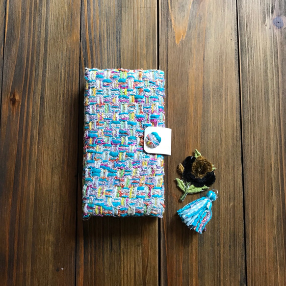 バックのように使えるスマホケース　LINTONツィード・ブルーマルチ（マルチタイプ/全機種対応　落下防止） 2枚目の画像