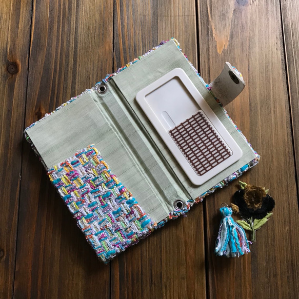 バックのように使えるスマホケース　LINTONツィード・ブルーマルチ（マルチタイプ/全機種対応　落下防止） 3枚目の画像