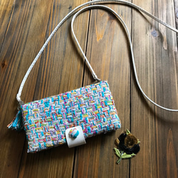 バックのように使えるスマホケース　LINTONツィード・ブルーマルチ（マルチタイプ/全機種対応　落下防止） 1枚目の画像