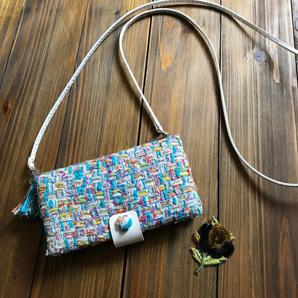 バックのように使えるスマホケース　LINTONツィード・ブルーマルチ（マルチタイプ/全機種対応　落下防止） 1枚目の画像