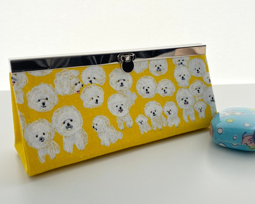 ハンドメイド　ポーチ　①じゅんじゅん 犬刺繍ポーチ 手作り小物入れ（日本製 犬柄刺繍 メッシュ