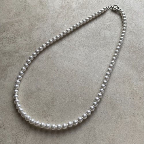 6㎜ メンズ パールネックレス 45cm 留め具シルバー、Tバー 