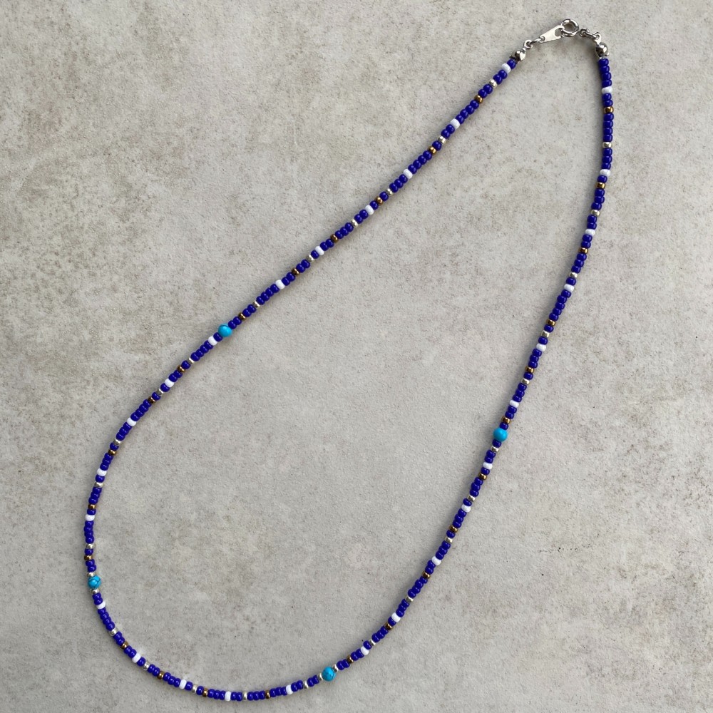 ネイティブカラー ビーズネックレス【Blue】55cm ネックレス