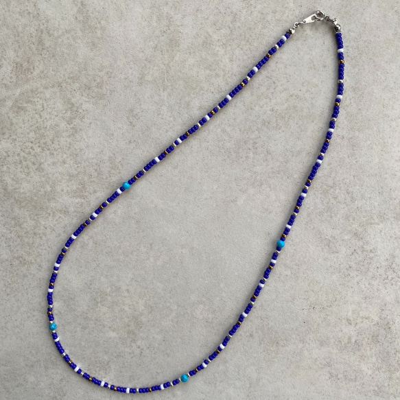 ネイティブカラー ビーズネックレス【Blue】55cm ネックレス