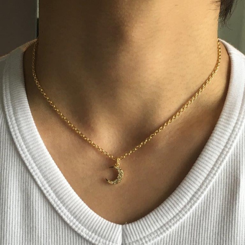 ゴールド クリスタル ムーンネックレス 40cm メンズ レディース