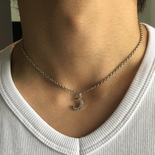 シルバー クリスタル ムーンネックレス 40cm メンズ レディース 