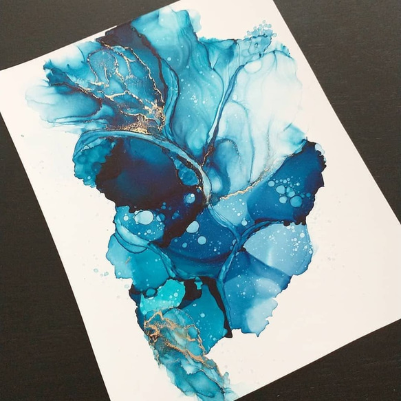 送料込 アルコールインクアート 原画 ブルー 絵画 Shula 通販
