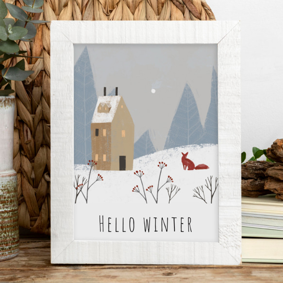 冬のアートポスター/Hello winter/クリスマスイラスト/北欧ポスター 1枚目の画像