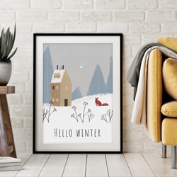 冬のアートポスター/Hello winter/クリスマスイラスト/北欧ポスター 3枚目の画像