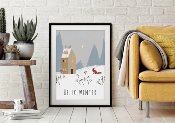 冬のアートポスター/Hello winter/クリスマスイラスト/北欧ポスター 3枚目の画像