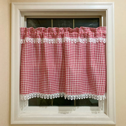 レッドギンガムチェック カフェカーテン 61cm丈 004-caf-chere