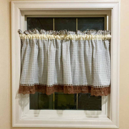ブラウンギンガムチェック カフェカーテン 54cm丈 004-caf-chebr
