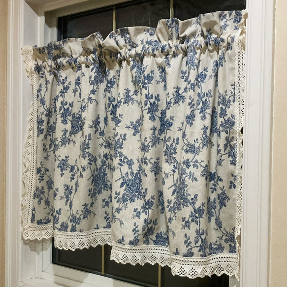 ネイビーの花柄 カフェカーテン 60cm丈 004-caf-flowne6 カーテン