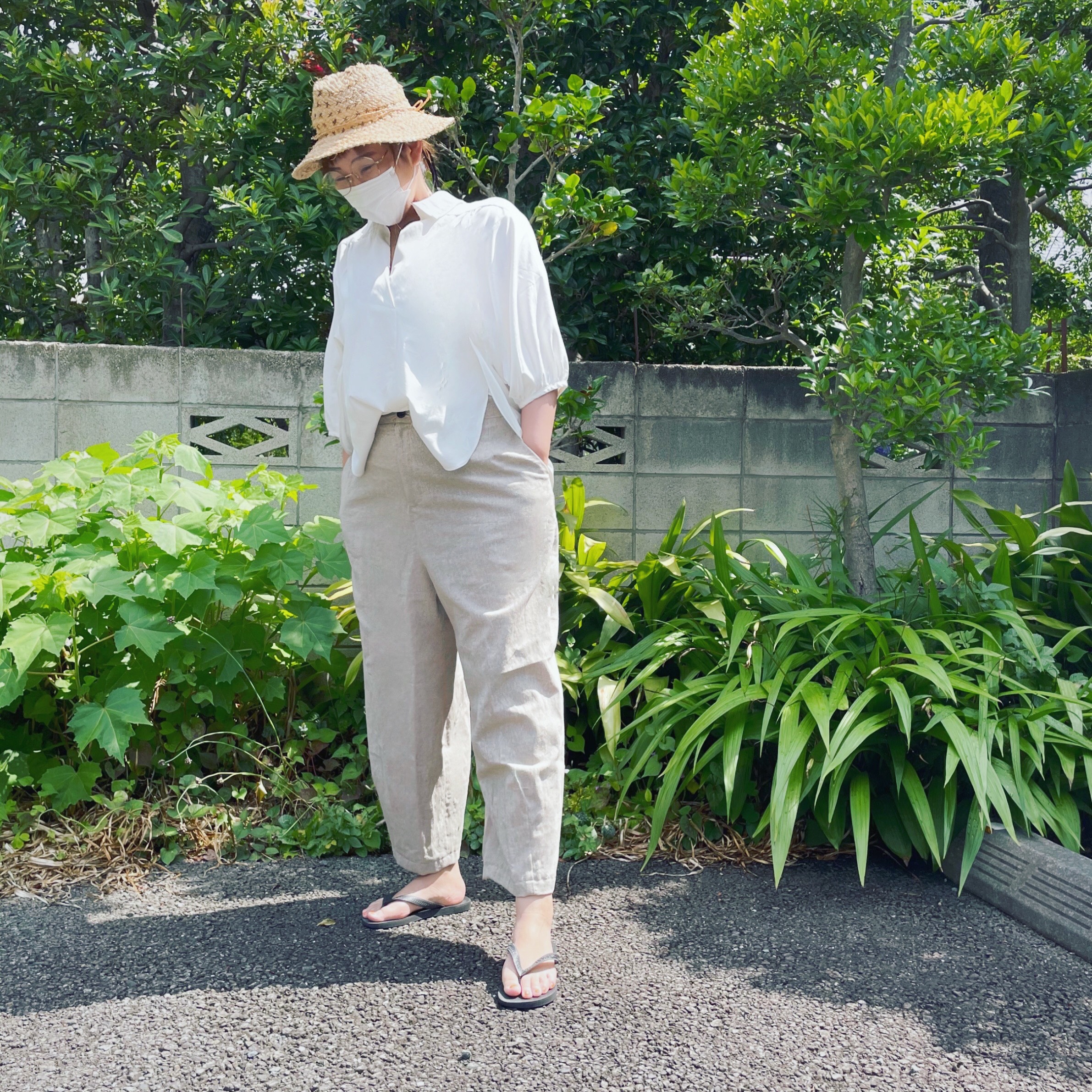 【再販】コットンリネン 自然な風合いのゆったりパンツ / グレージュ / 送料無料