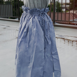 コットンローン100% ふんわり優しいエプロンギャザースカート アイスブルーで涼しげに 7枚目の画像