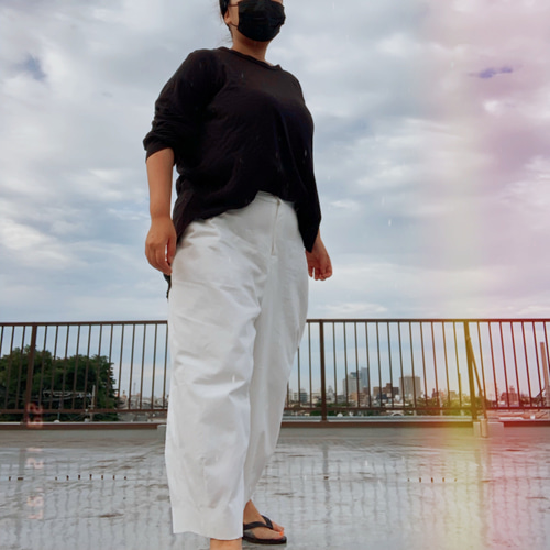 PEOPLESTYLE チノパンツ 変形シルエット カジュアル 無地 ロング チノパン ワークパンツ カラーパンツ[品番：LU000011502