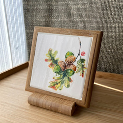 日本檜木實木框彩磁磚畫杯墊【五彩橡實系列】(不含底座) 第1張的照片