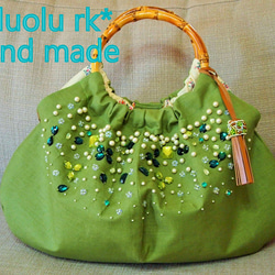 バンブー持ち手のグラニーバッグ ビーズ刺繍 グラニーバッグ oluolu rk