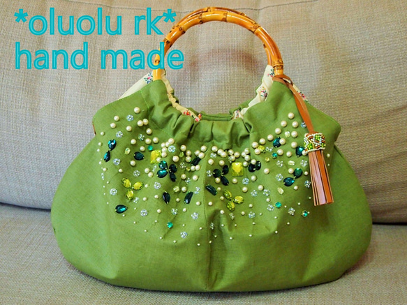 バンブー持ち手のグラニーバッグ ビーズ刺繍 グラニーバッグ oluolu rk