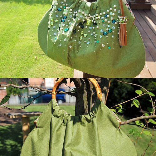 バンブー持ち手のグラニーバッグ ビーズ刺繍 グラニーバッグ oluolu rk