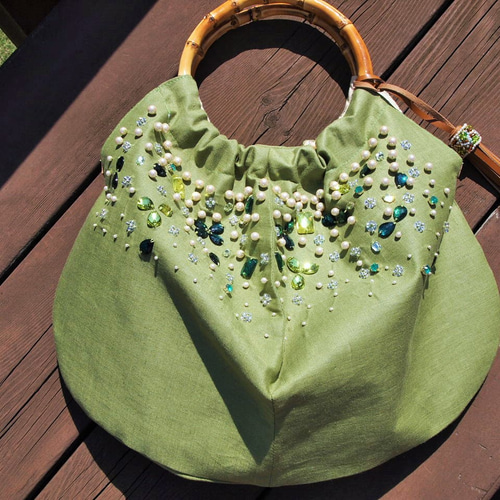 バンブー持ち手のグラニーバッグ ビーズ刺繍 グラニーバッグ oluolu rk