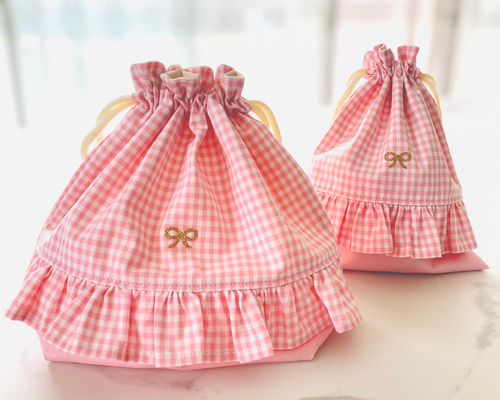 【coco * 様ご予約品】おまとめ5点 受注生産】ピンクチェック お弁当袋&コップ袋 弁当袋 atelier coco