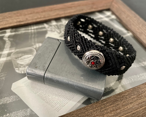 シルバー925 レザー編み オニキス ブレスレット 刻印あり