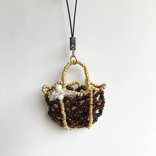 ビーズのミニチュアバッグストラップ ブランチ&ゴールド その他