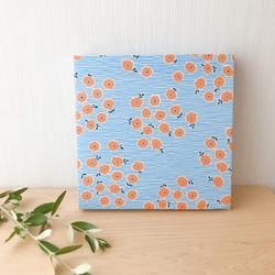 【m】ヴィルタ水面花柄のファブリックパネル*ブルー×オレンジ* 1枚目の画像