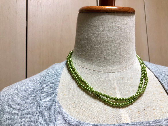 真珠ネックレス、ピスタシオグリーン