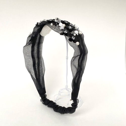 ブランド公式通販サイト シルクオーガンジーヘアバンド オートクチュールビーズ刺繍 no.5 ヘアアクセサリー