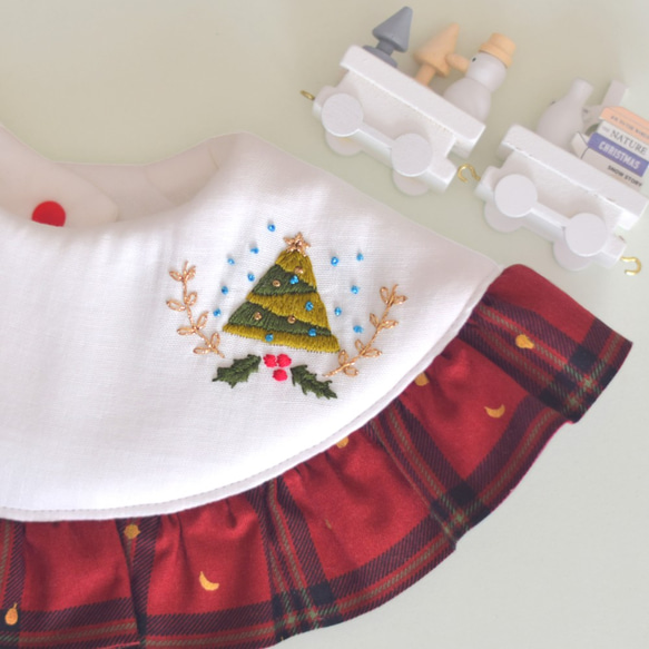 【再販】Christmas bib＊フリルスタイ＊red 3枚目の画像