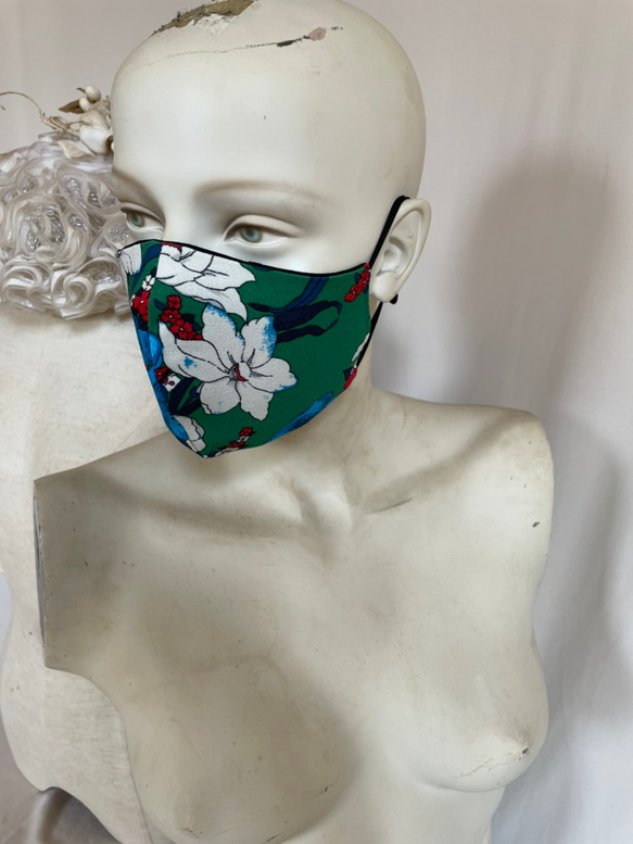 人気2WAYフェイスマスクカバーグリーン花柄マスクございウィルス二重マスク人気マスクインナーマスク 5枚目の画像