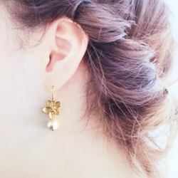 flower＆pearl earring ◇◆ ノンホールピアスイヤリング/ピアス 2枚目の画像