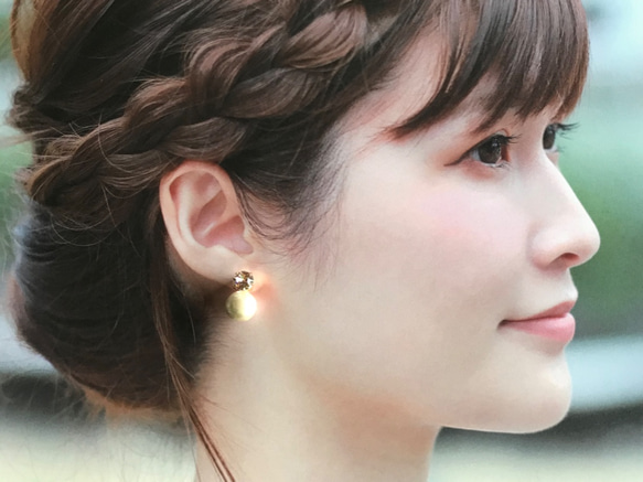 当店人気1位デザイン◆クリスタル×コットンパール ノンホールピアスイヤリング　ビジューピアス ピンク 4枚目の画像