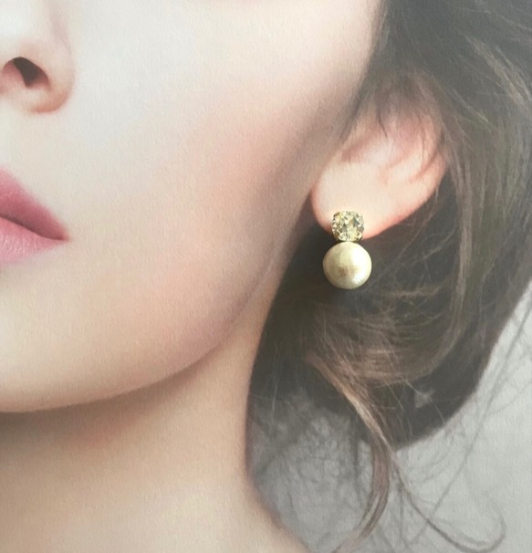 当店人気1位デザイン◆クリスタル×コットンパール ノンホールピアスイヤリング　ビジューピアス ピンク 7枚目の画像